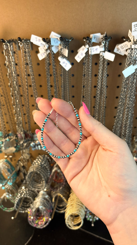 3MM STERLING SILVER PEARL & TURQUOISE BRACELET