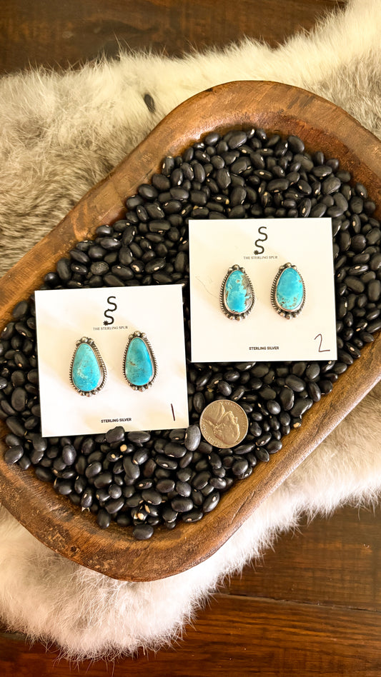 TURQUOISE POST EARRINGS WITH BALL DETAIL