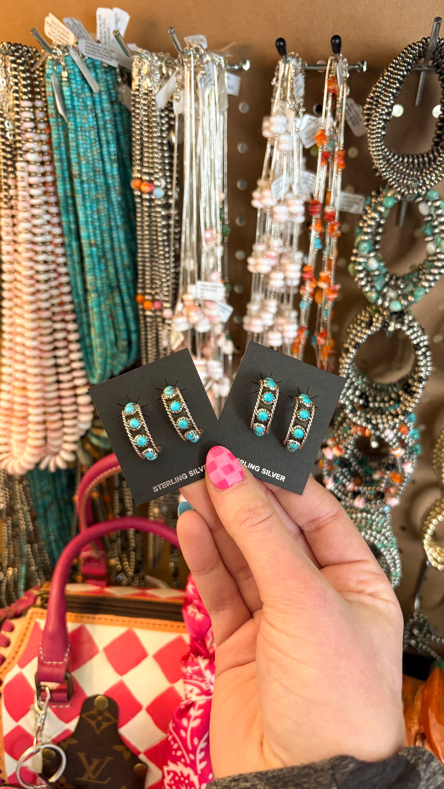 TURQUOISE HOOP EARRINGS W ROPE DETAIL BY FALENCIA YAZZIE