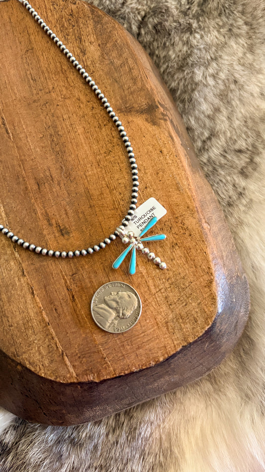 INLAY DRAGONFLY PENDANT - TURQUOISE