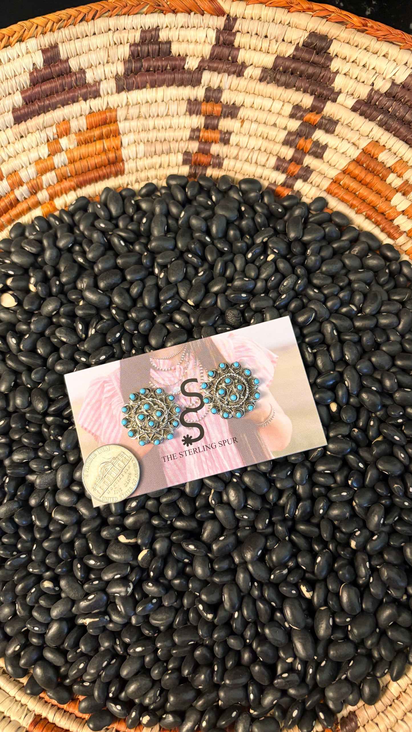 ROUND ZUNI TURQUOISE STATEMENT EARRINGS
