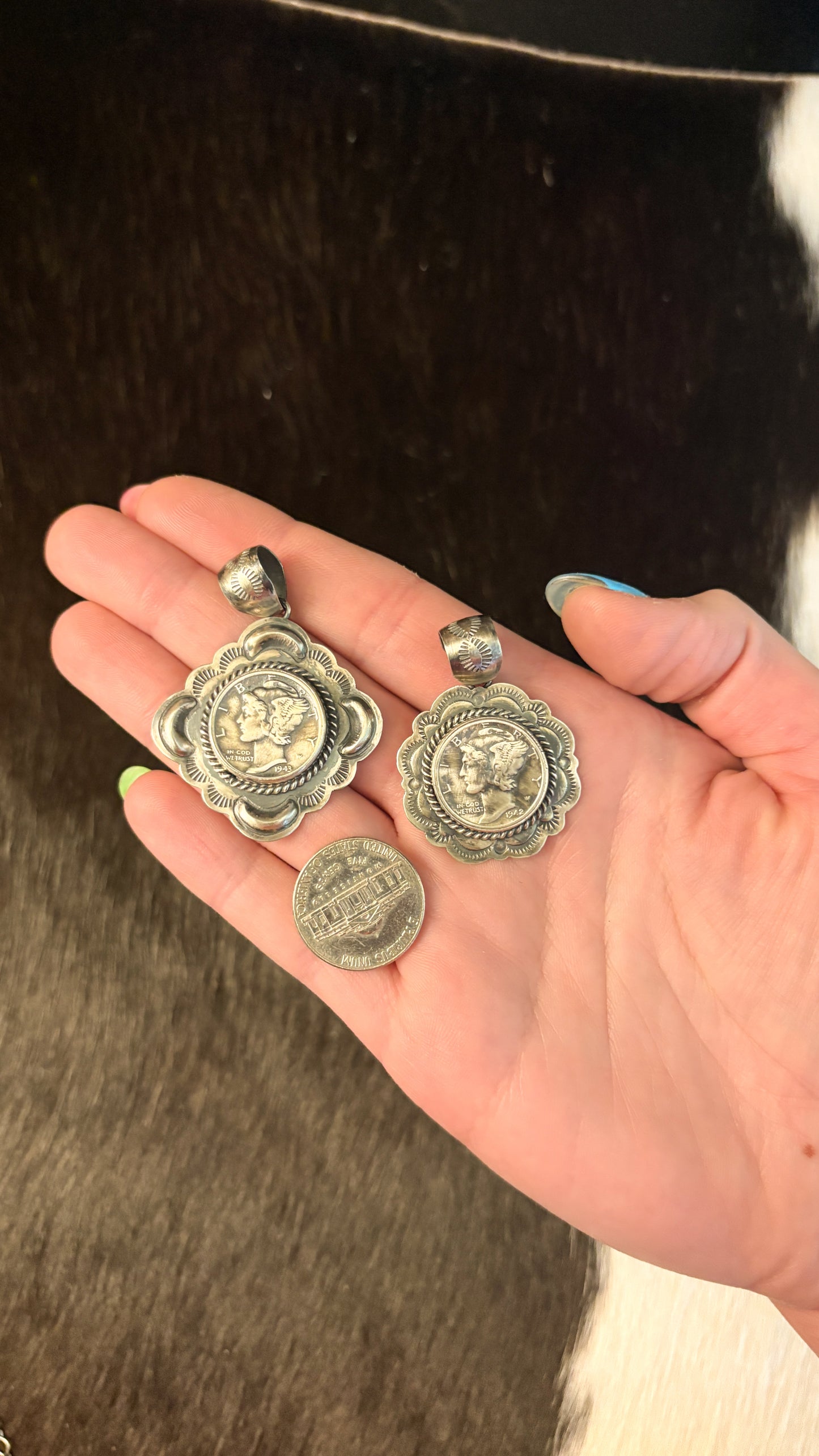 MERCURY DIME CONCHO PENDANT STAMPED J FRANK
