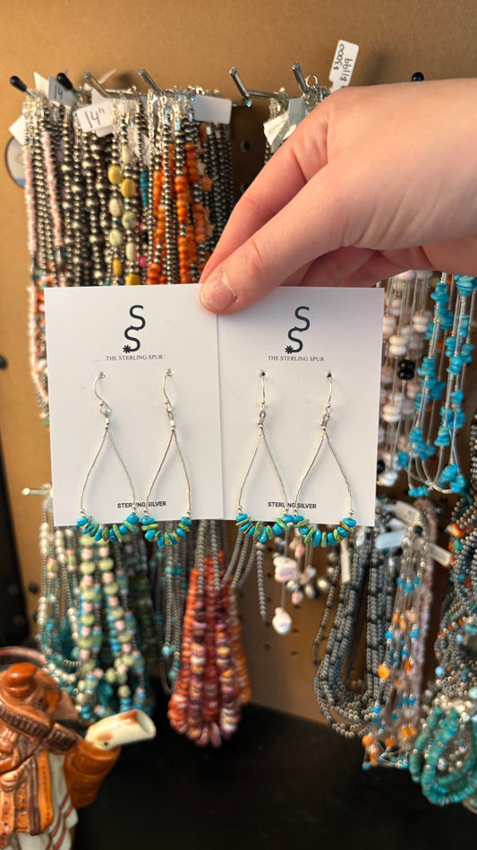 PIXIE VARISITE & TURQUOISE LIQUID SILVER HOOP EARRINGS