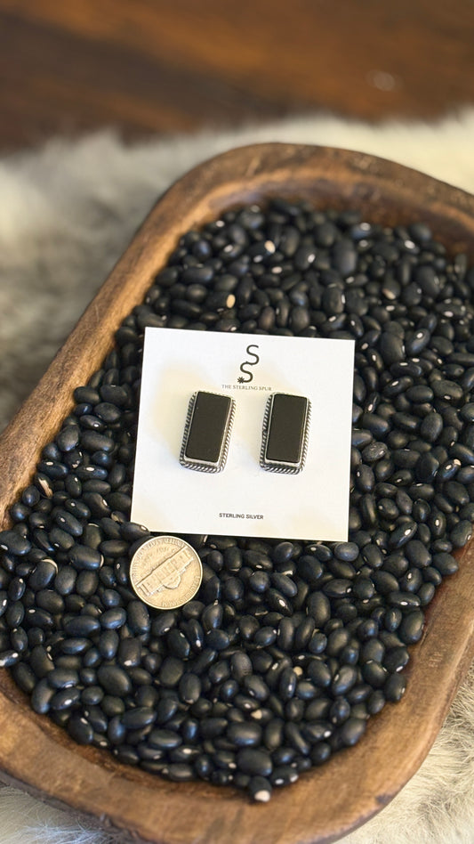 BLACK ONYX RECTANGLE POST EARRINGS