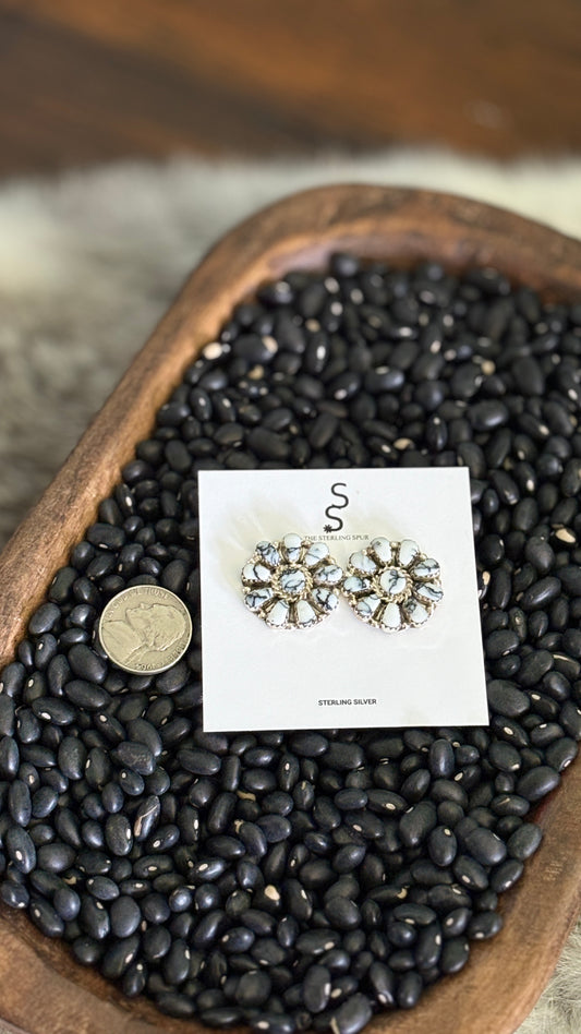 WHITE BUFFALO CLUSTER POST EARRINGS