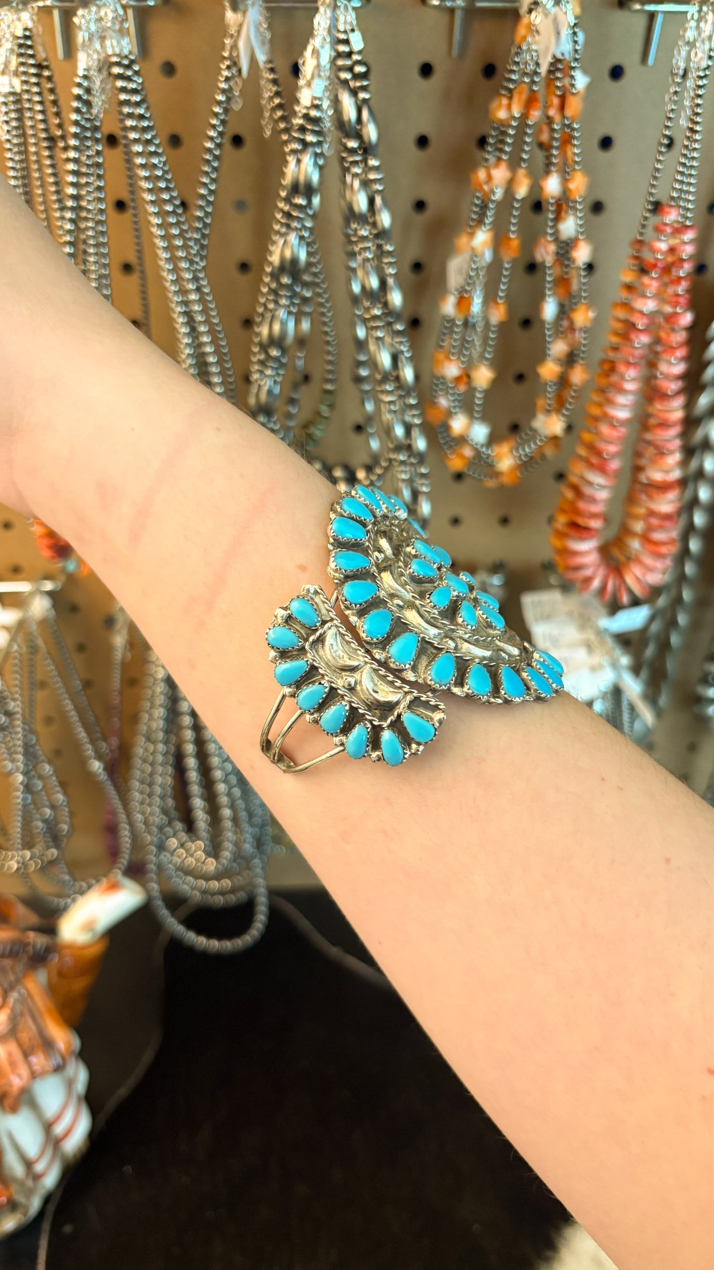 XL KINGMAN TURQUOISE CLUSTER CUFF BY DELIA WAUNEKA