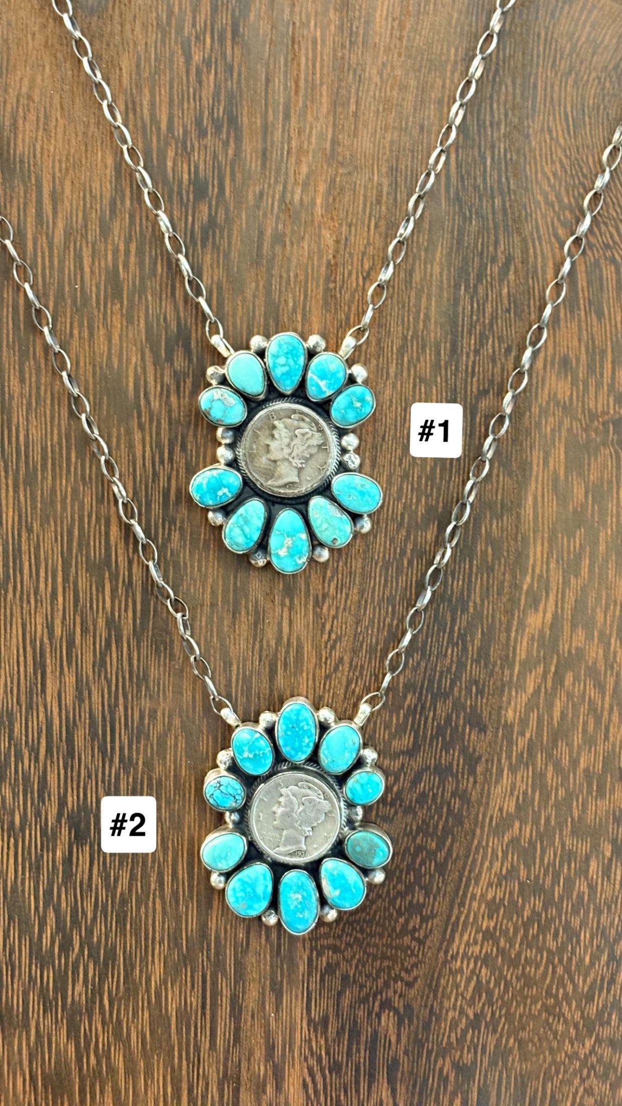 MIXED TURQUOISE MERCURY DIME CLUSTER NECKLACE BY JOHN SKEETS