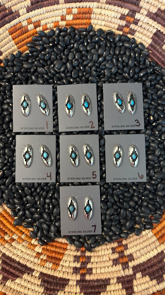 KINGMAN TURQUOISE SHADOWBOX OVAL EARRINGS BY FELIX PERRY