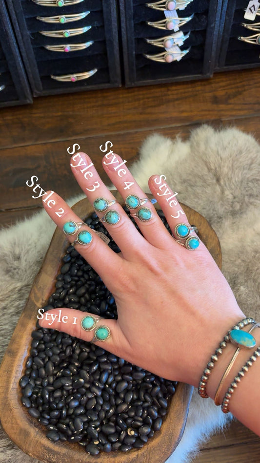 TURQUOISE DOUBLE STONE ADJUSTABLE TURQUOISE RING BY ESTHER WHITE