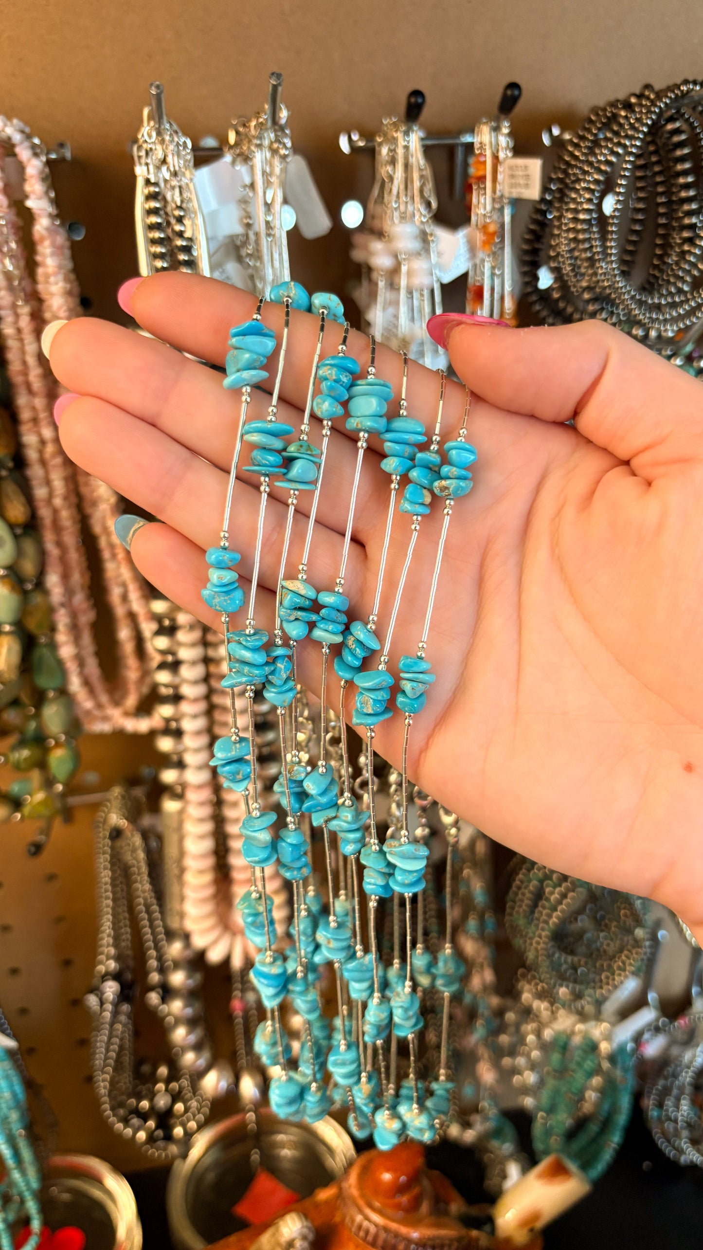 LIQUID SILVER TURQUOISE CHIP NECKLACE