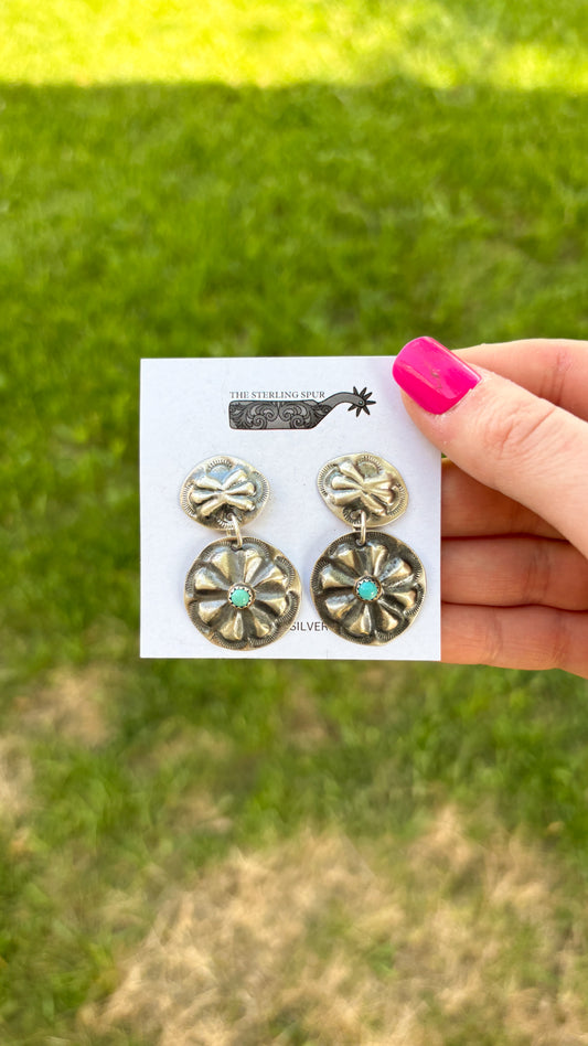 TURQUOISE CONCHO DANGLE EARRINGS