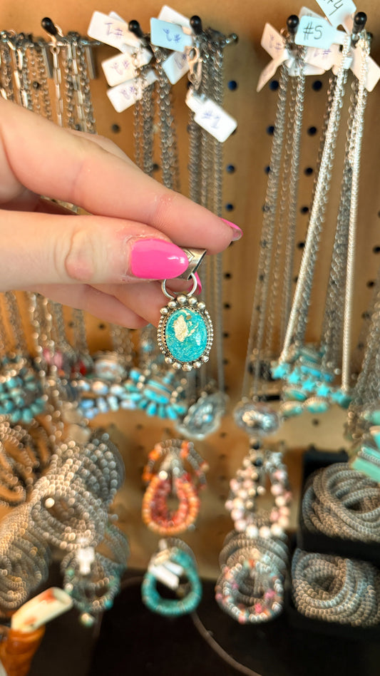 KINGMAN TURQUOISE PENDANT W STAMPED BAIL
