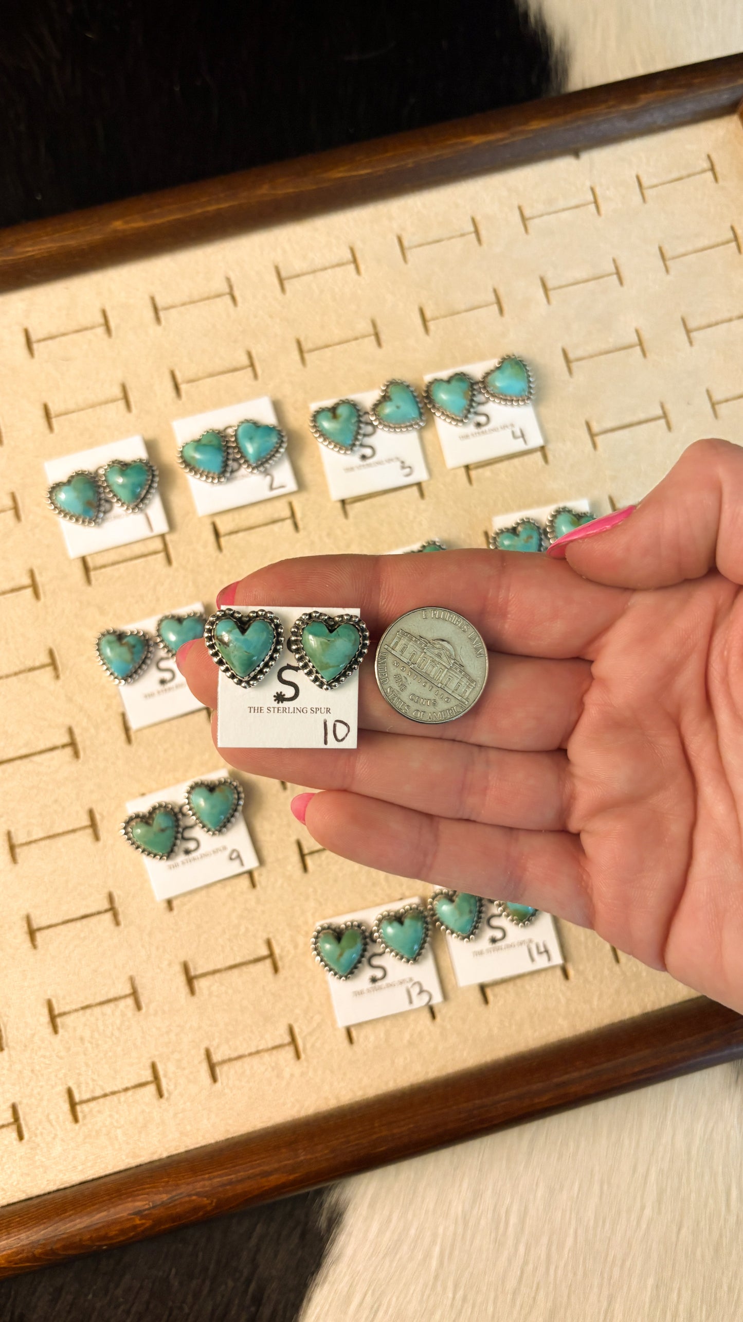 KINGMAN TURQUOISE HEART STUD EARRINGS W BALL DETAIL