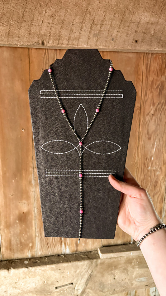 3-6MM STERLING SILVER PEARL LARIAT - PINK OPAL