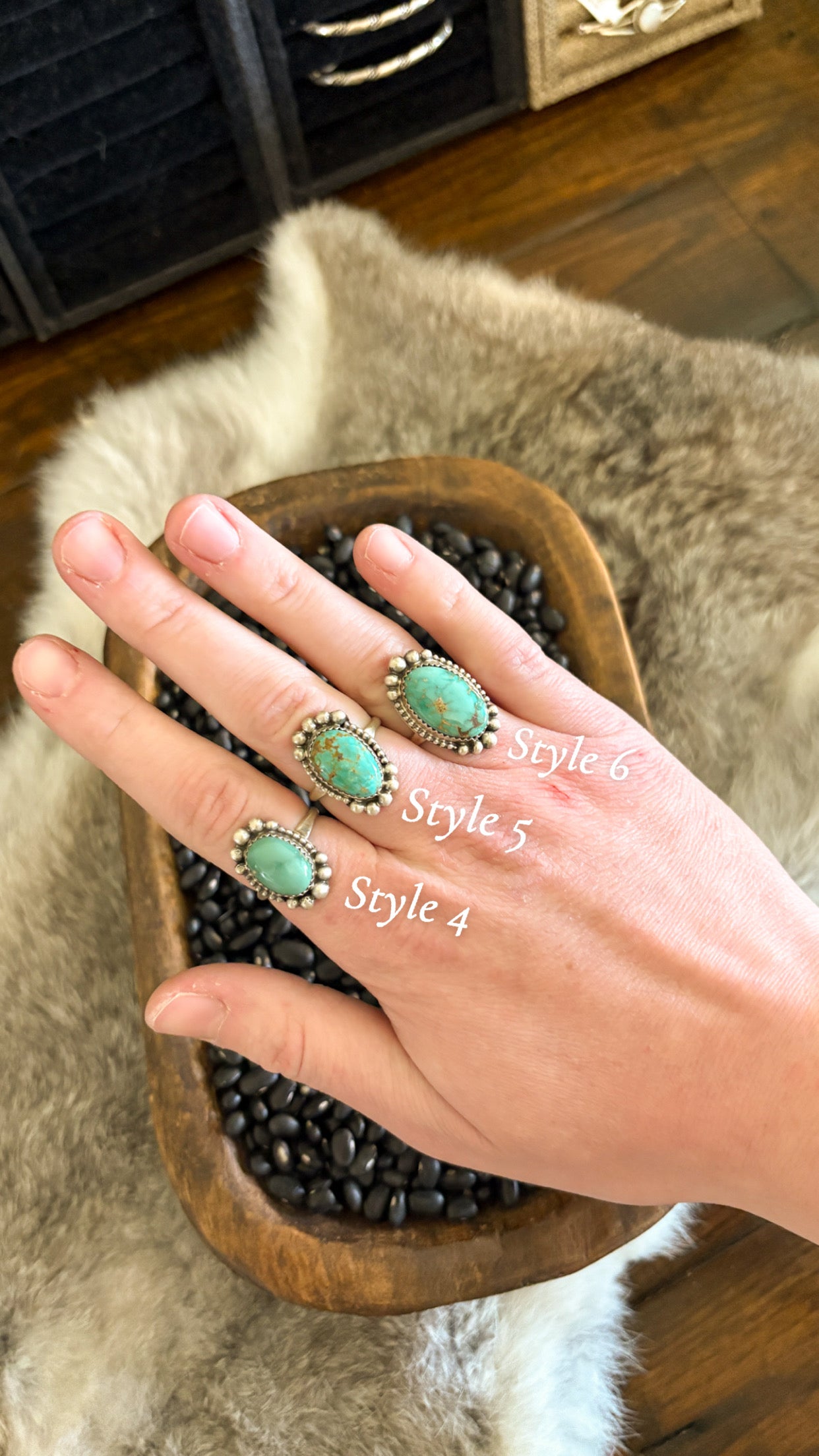 LARGE TURQUOISE RING W BEADED DETAIL