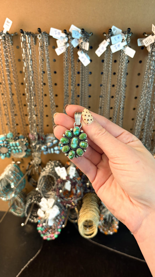SONORAN GOLD TURQUOISE CLUSTER PENDANT BY SHIRLEY HENRY