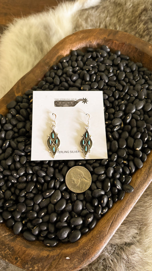 ZUNI TURQUOISE NEEDLEPOINT DIAMOND DANGLE EARRINGS