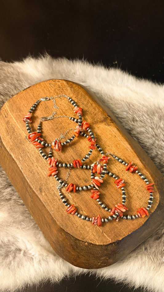 3-5MM PEARL RED SPINY OYSTER CHIP BRACELET