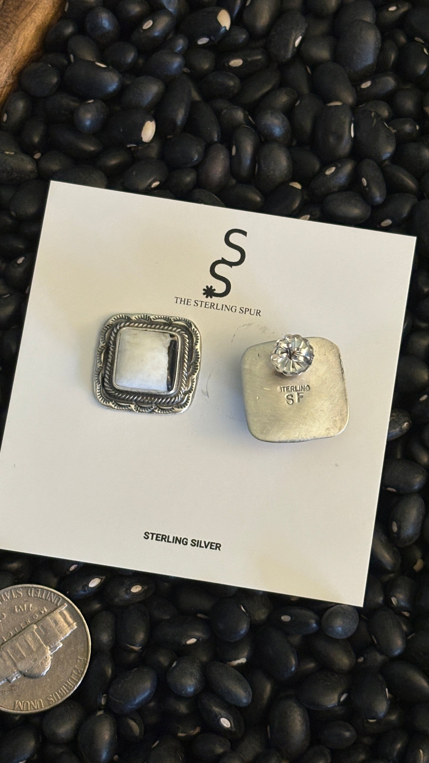 WHITE BUFFALO SQUARE STATEMENT EARRINGS