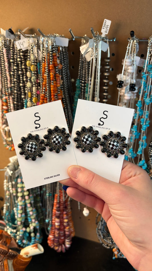BLACK ONYX & CHECKERBOARD CLUSTER EARRINGS
