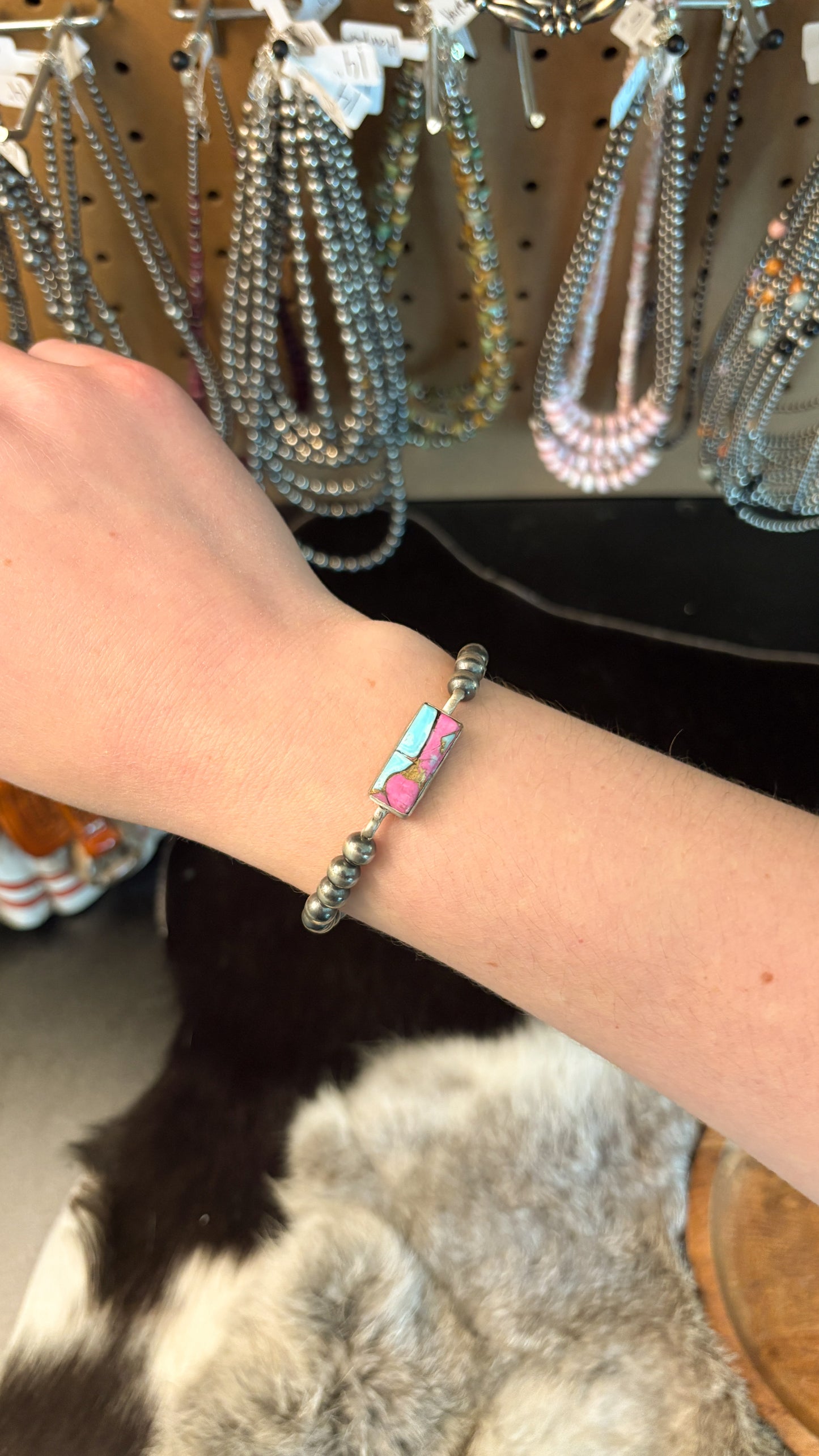 6MM STERLING SILVER STRETCH BRACELET W COTTON CANDY CHARM