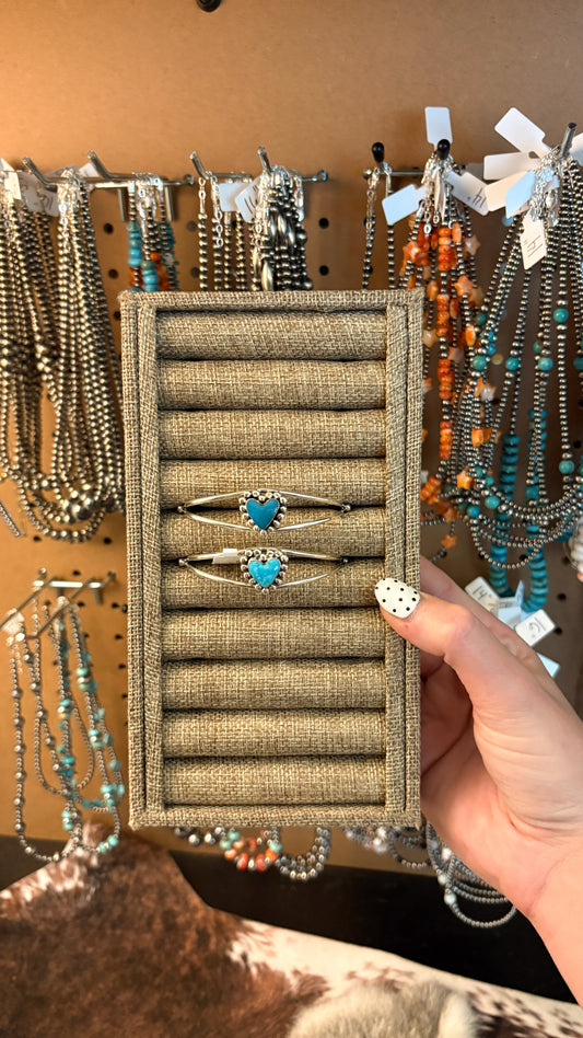 KINGMAN TURQUOISE HEART CUFF W BALL DETAIL BY SONYEI COHO