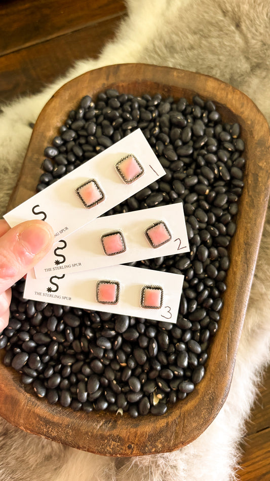 SQUARE PINK CONCH POST EARRINGS BY SHAUN CLARK