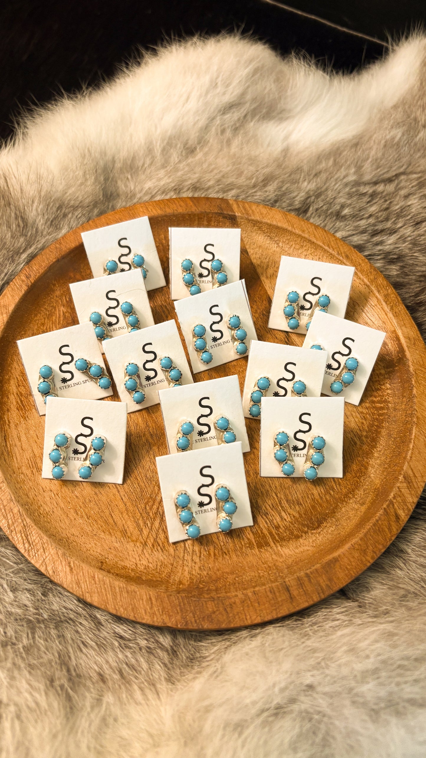 KINGMAN TURQUOISE EAR CRAWLER STUD EARRINGS BY JANICE SPENCER