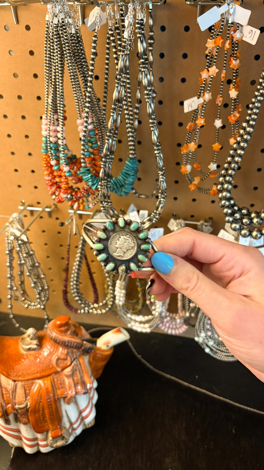 1941 GREEN TURQUOISE MERCURY DIME CLUSTER CUFF BY ELI SKEETS