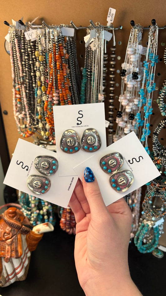 KINGMAN TURQUOISE COWBOY HAT EARRINGS BY BOBBY PLATERO