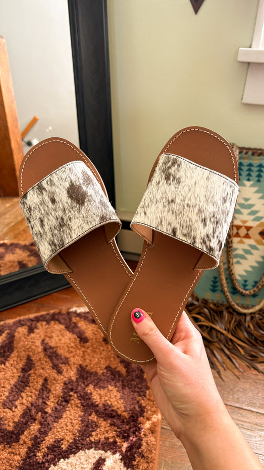 COWHIDE SLIDE SANDALS