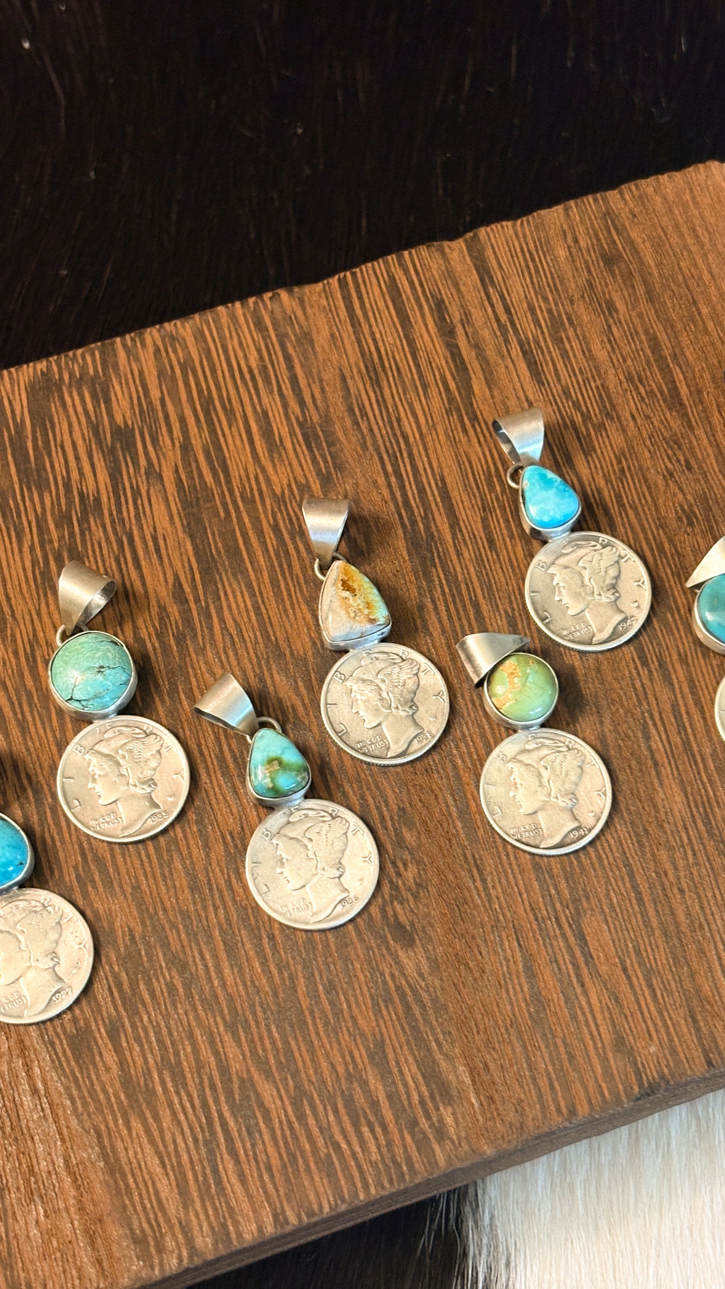 SINGLE STONE TURQUOISE MERCURY DIME PENDANT