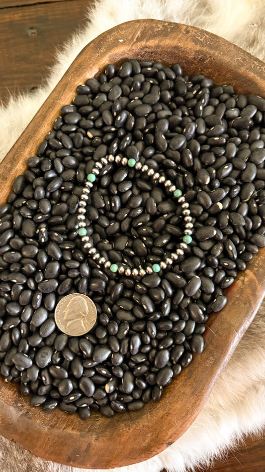 4MM GREEN TURQUOISE & PEARL STRETCH BRACELET - READY TO SHIP
