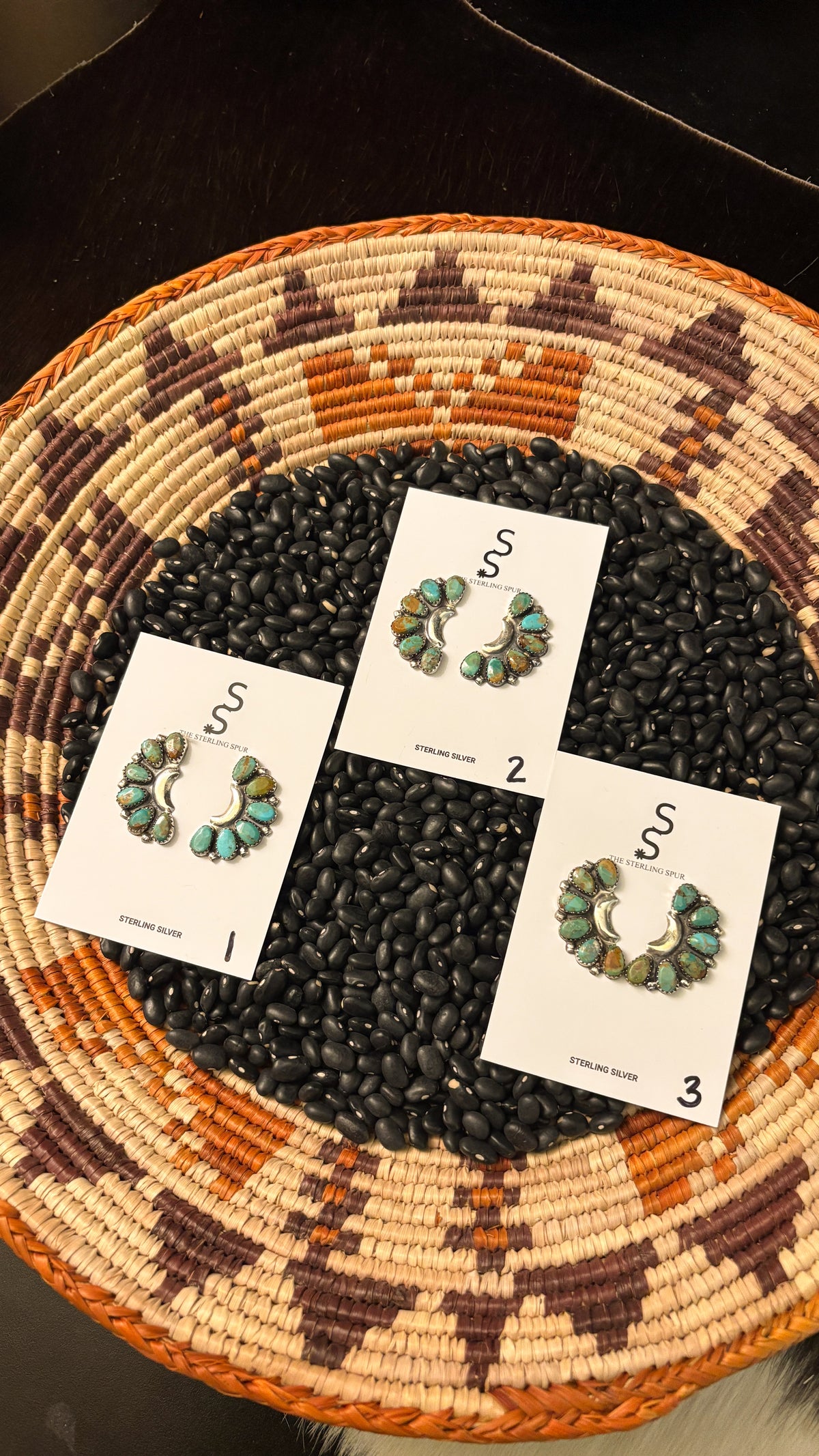 GREEN TURQUOISE CRESCENT MOON CLUSTER EARRINGS