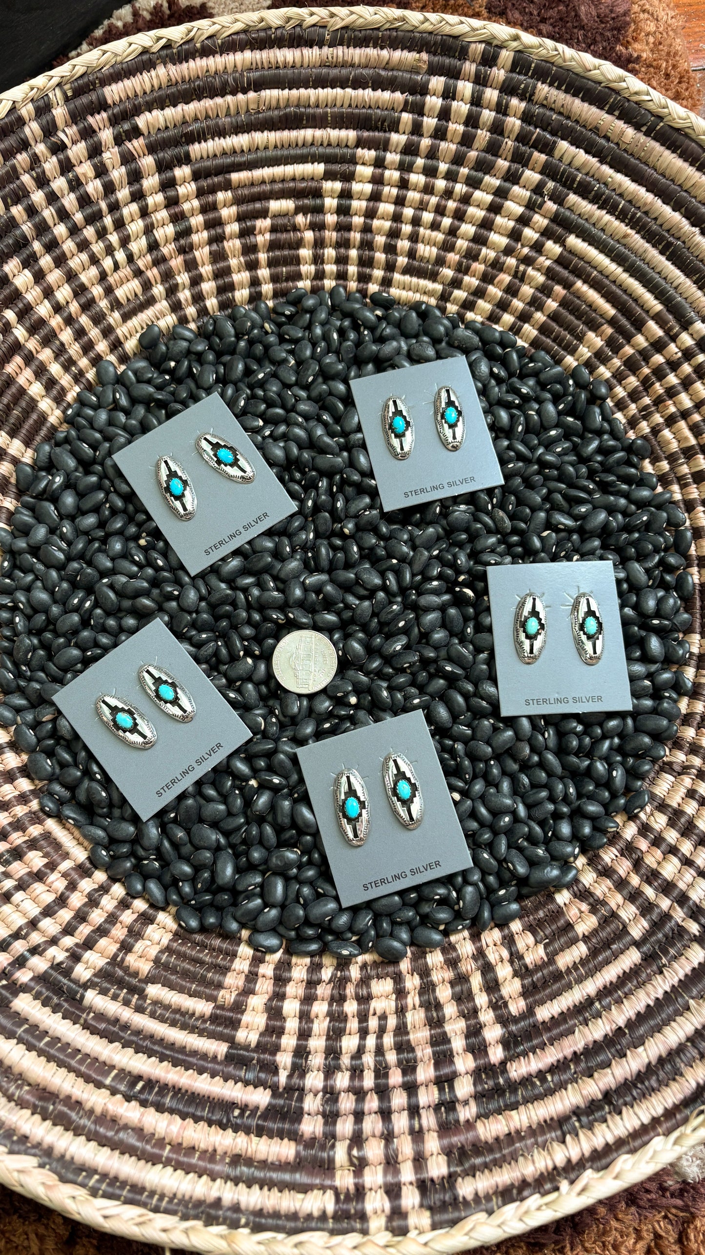 KINGMAN TURQUOISE OVAL SHADOWBOX EARRINGS