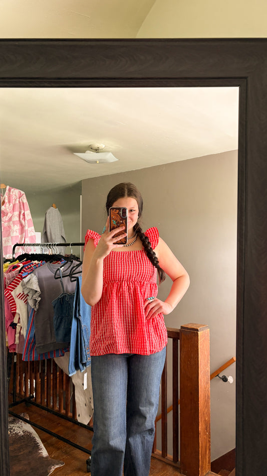 GINGHAM RUFFLE TANK TOP - RED