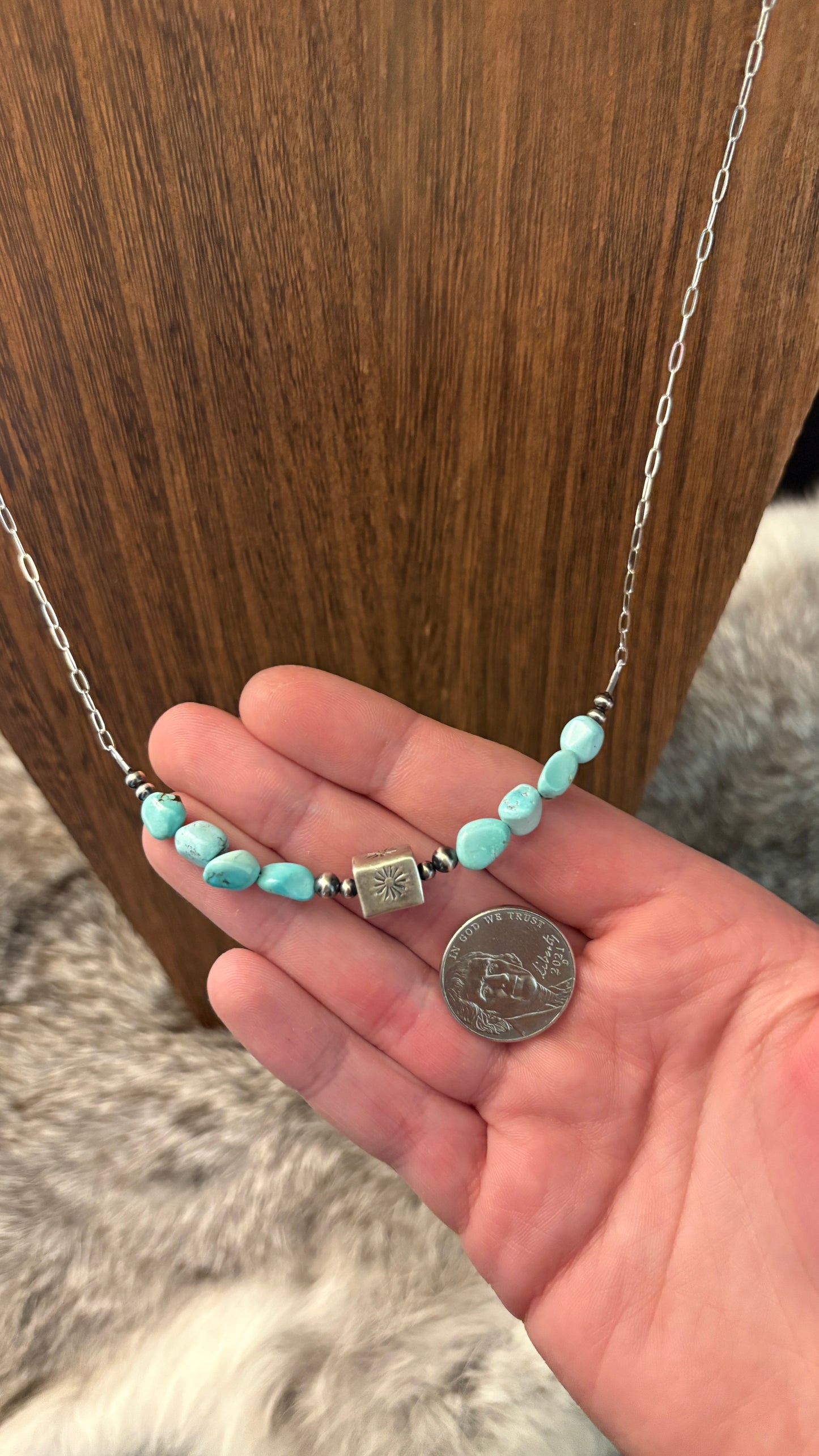 LONE MOUNTAIN TURQUOISE BARREL BEAD CHAIN NECKLACE