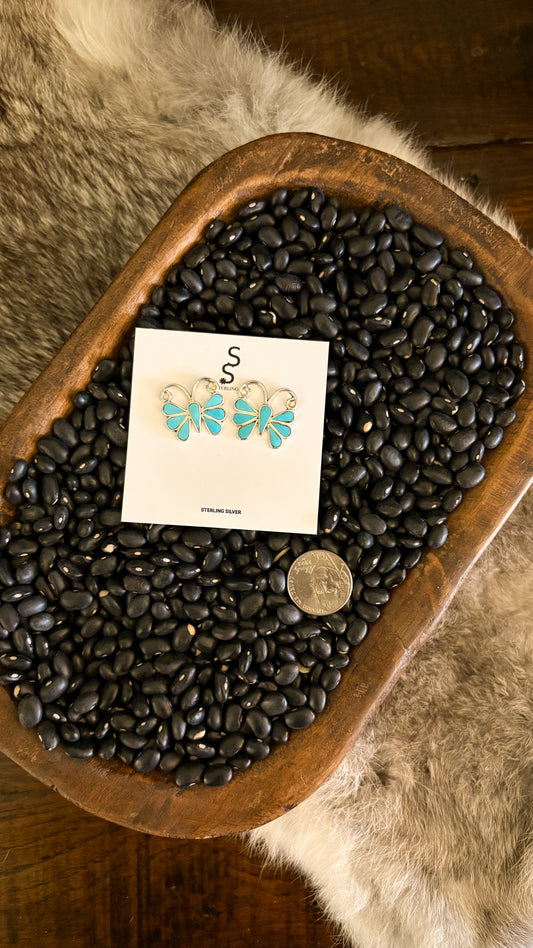 ZUNI INLAY TURQUOISE BUTTERFLY EARRINGS
