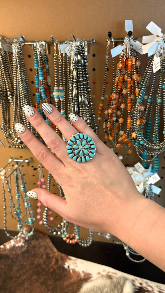 ROUND TURQUOISE CLUSTER RING BY MARITA BENALLY
