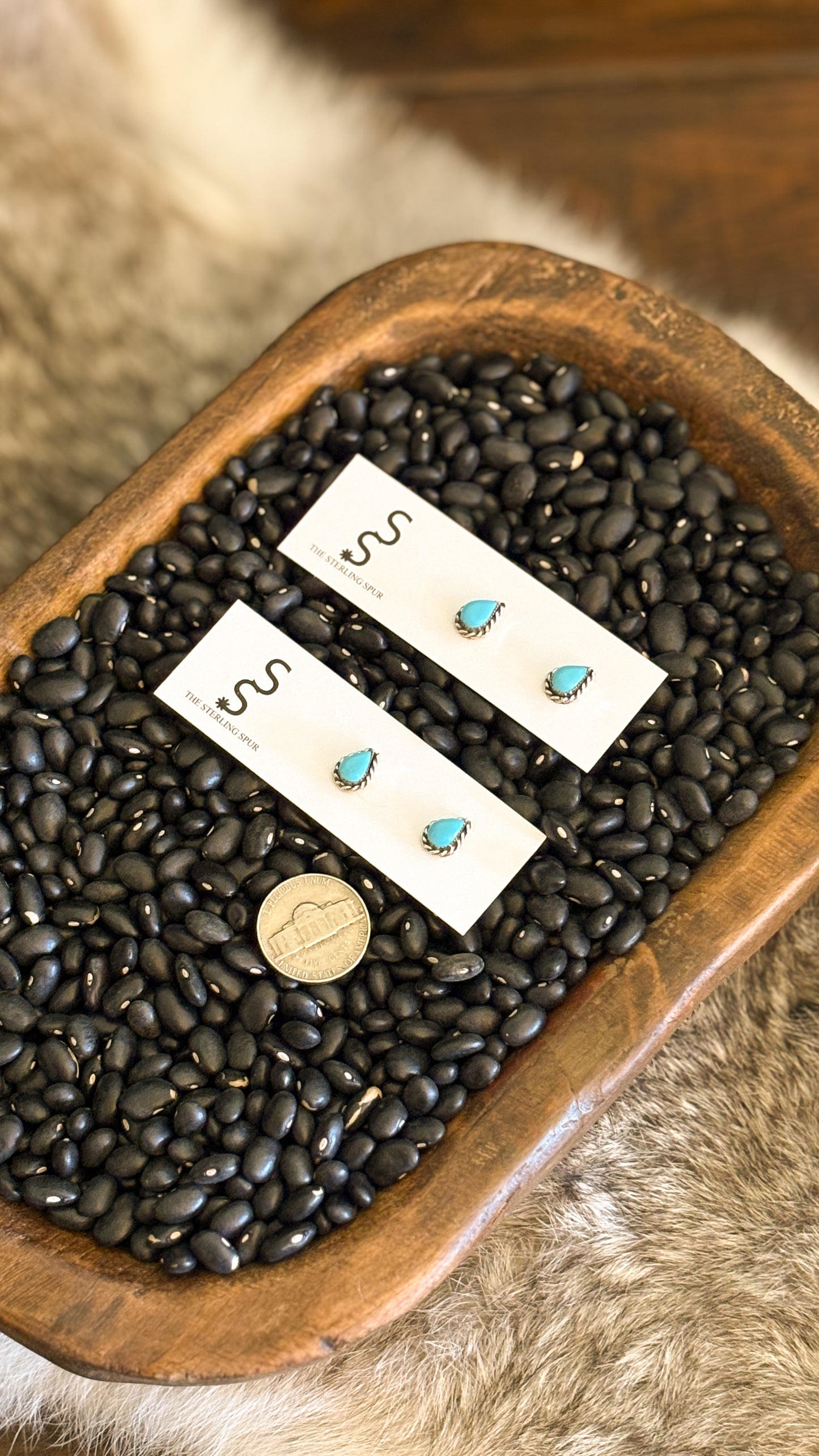 TURQUOISE TEARDROP STUDS W/ ROPE DETAIL