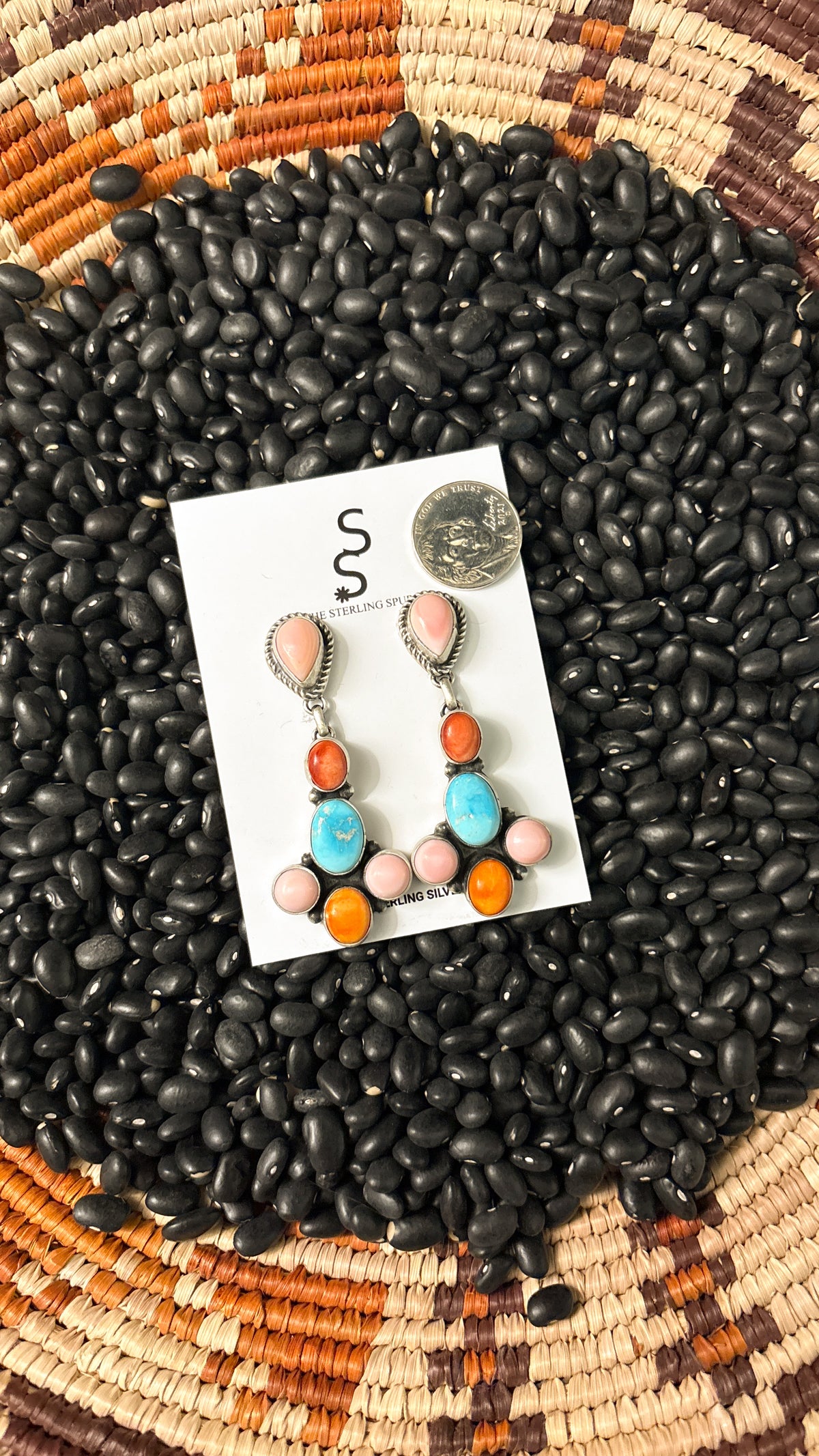 MULTI STONE DANGLE EARRINGS STAMPED AD STERLING