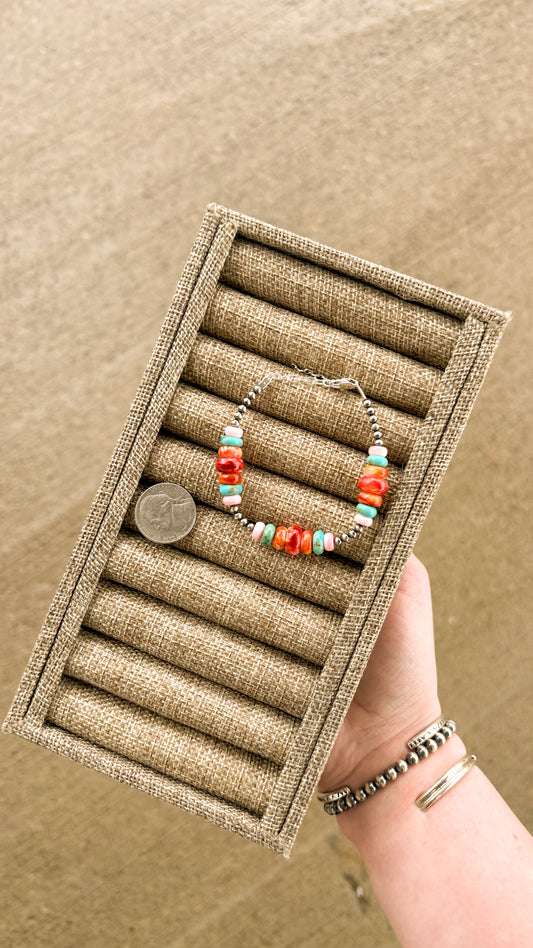 MULTI STONE 3MM PEARL BRACELET