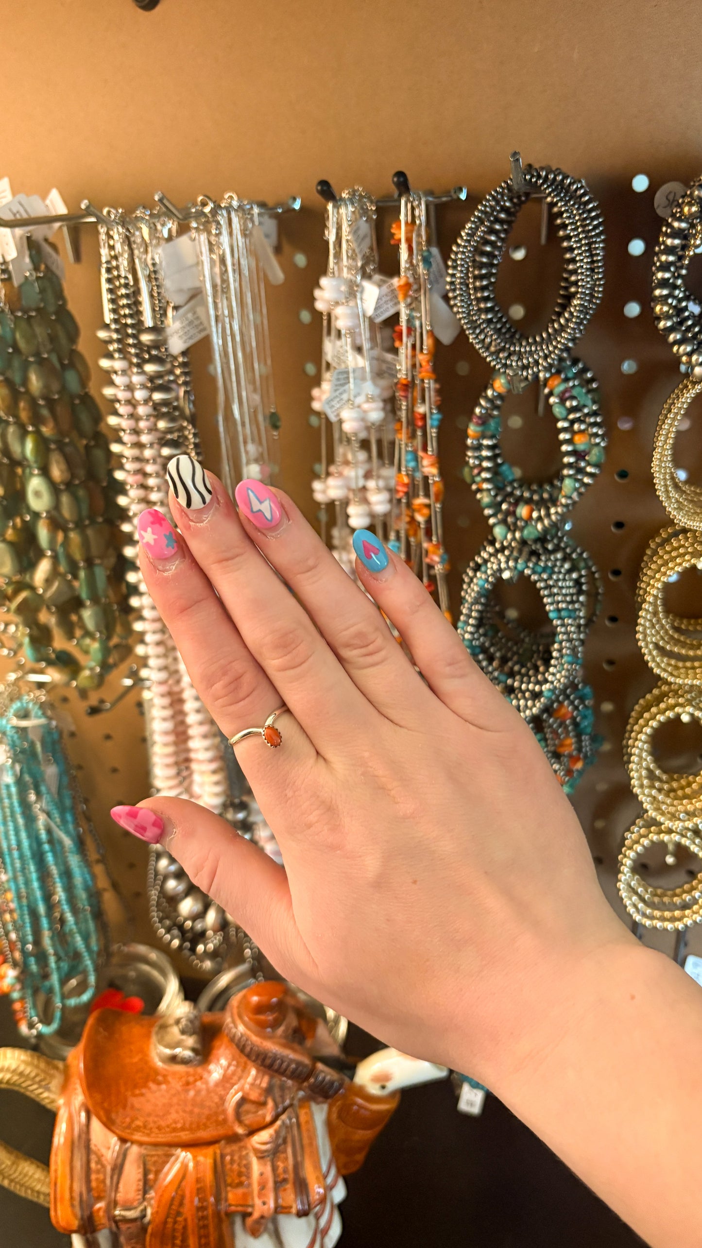 OVAL STONE CORAL STACKER RING