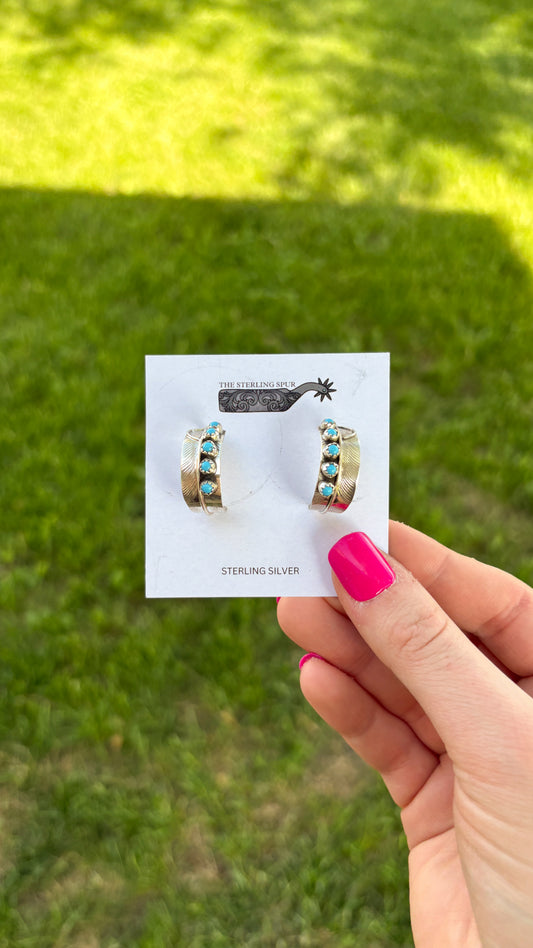 SMALL TURQUOISE FEATHER HOOPS BY CHESTER CHARLEY