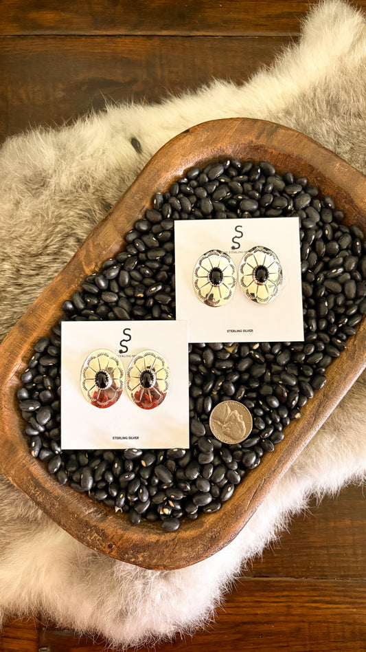 BLACK ONYX CONCHO EARRINGS