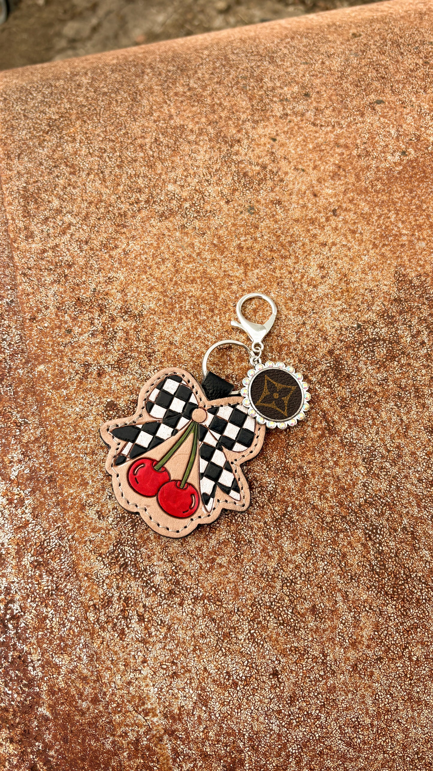 UPCYCLED LV CHERRIES BAG CHARM/KEYCHAIN
