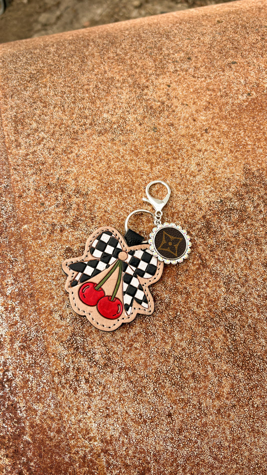UPCYCLED LV CHERRIES BAG CHARM/KEYCHAIN