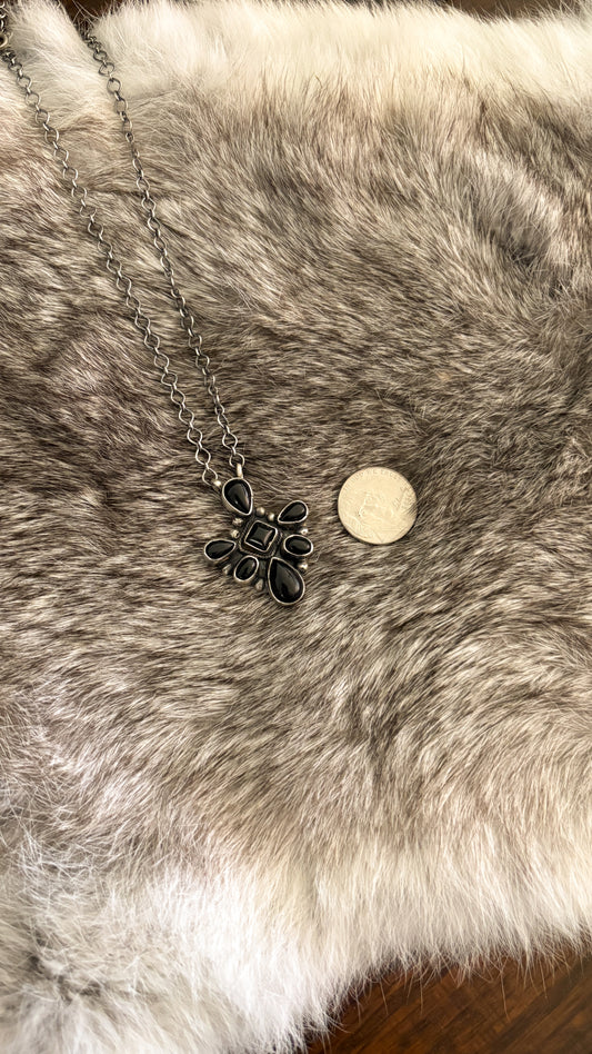 BLACK ONYX CLUSTER NECKLACE