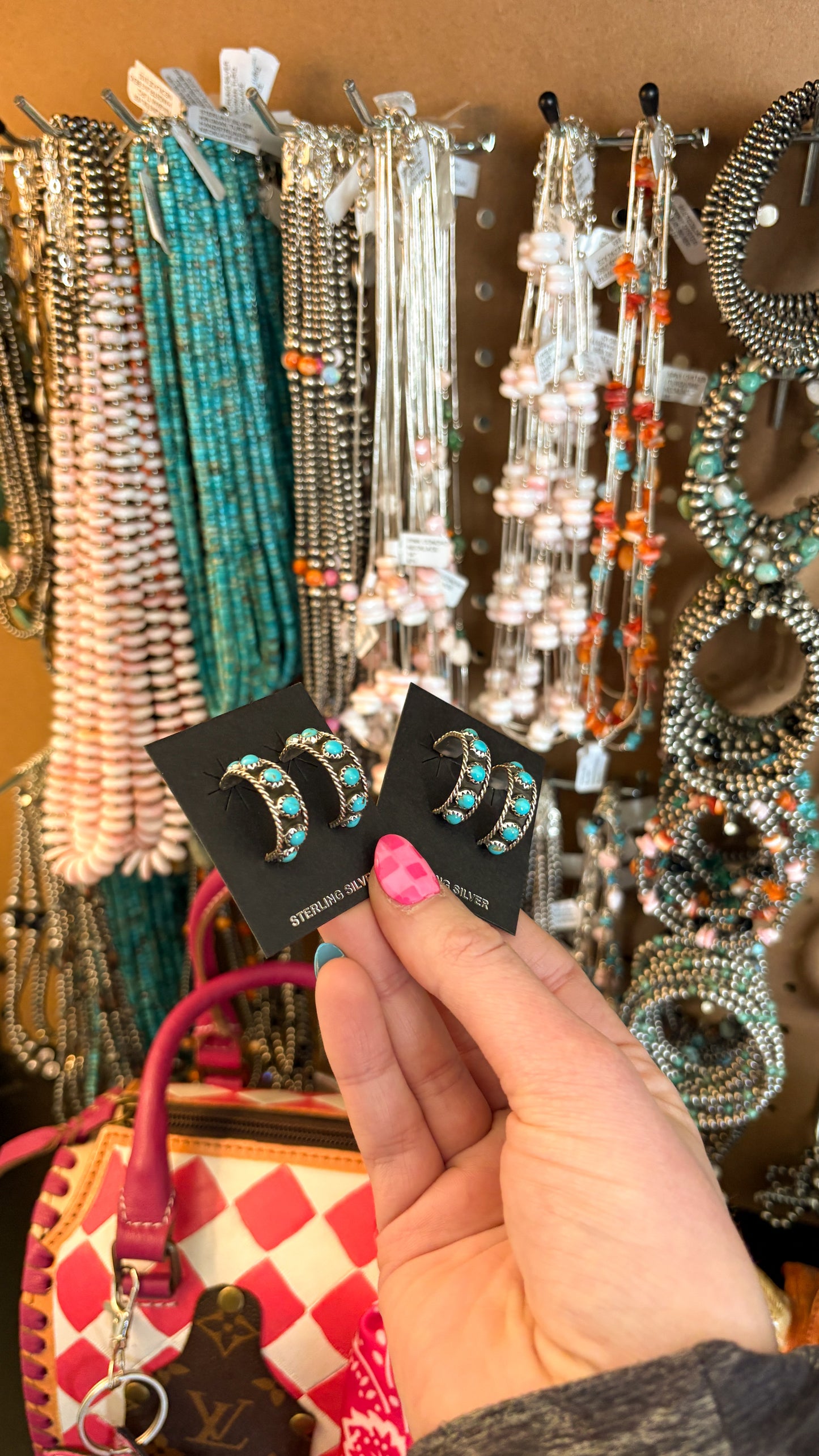 TURQUOISE HOOP EARRINGS W ROPE DETAIL BY FALENCIA YAZZIE