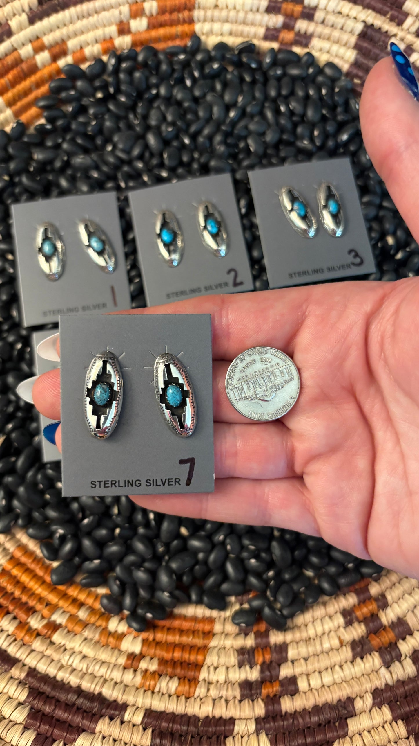 KINGMAN TURQUOISE SHADOWBOX OVAL EARRINGS BY FELIX PERRY
